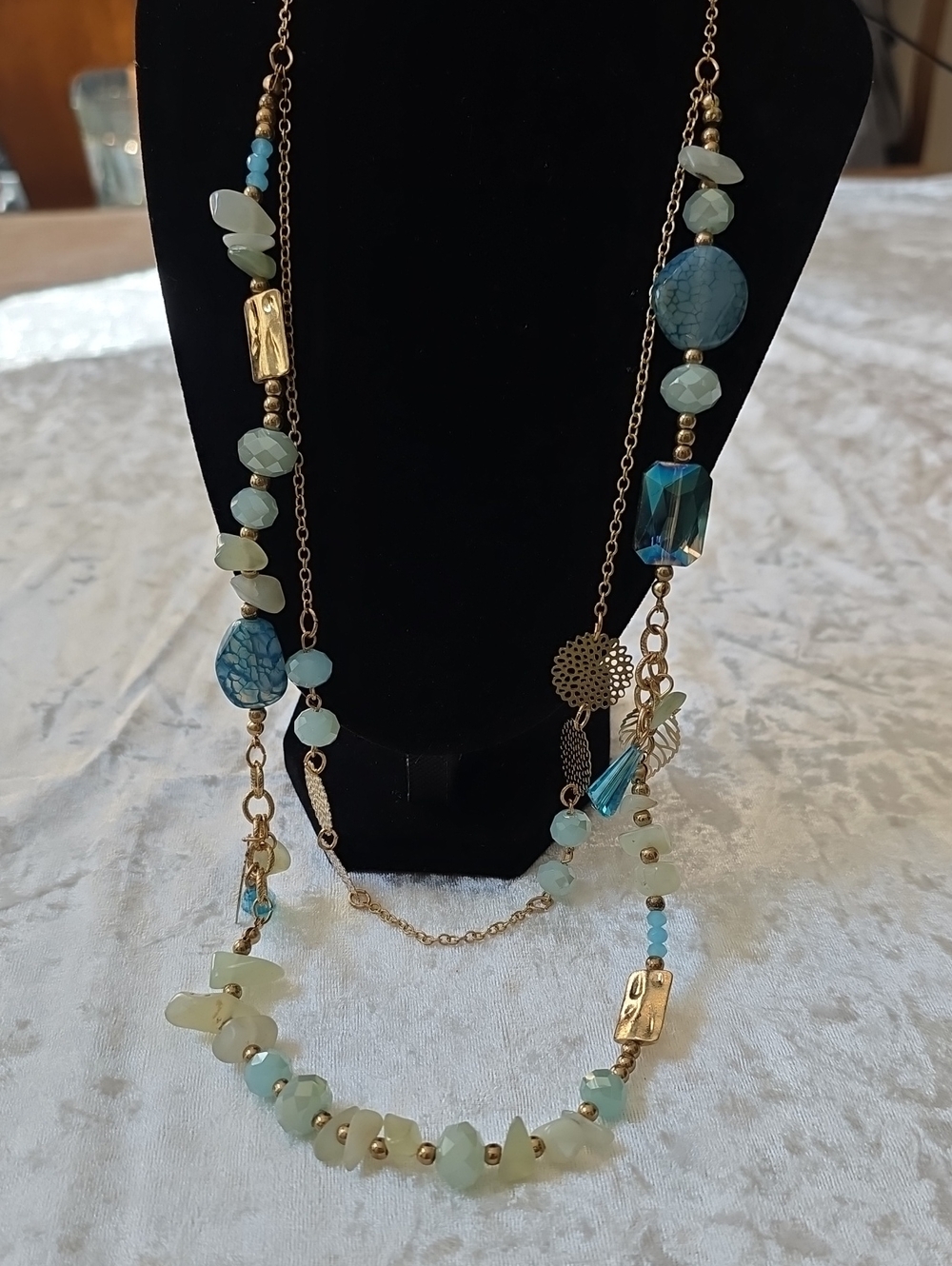 Charming Charlie Aqua and Gold Layered Beaded Whimsy Necklace